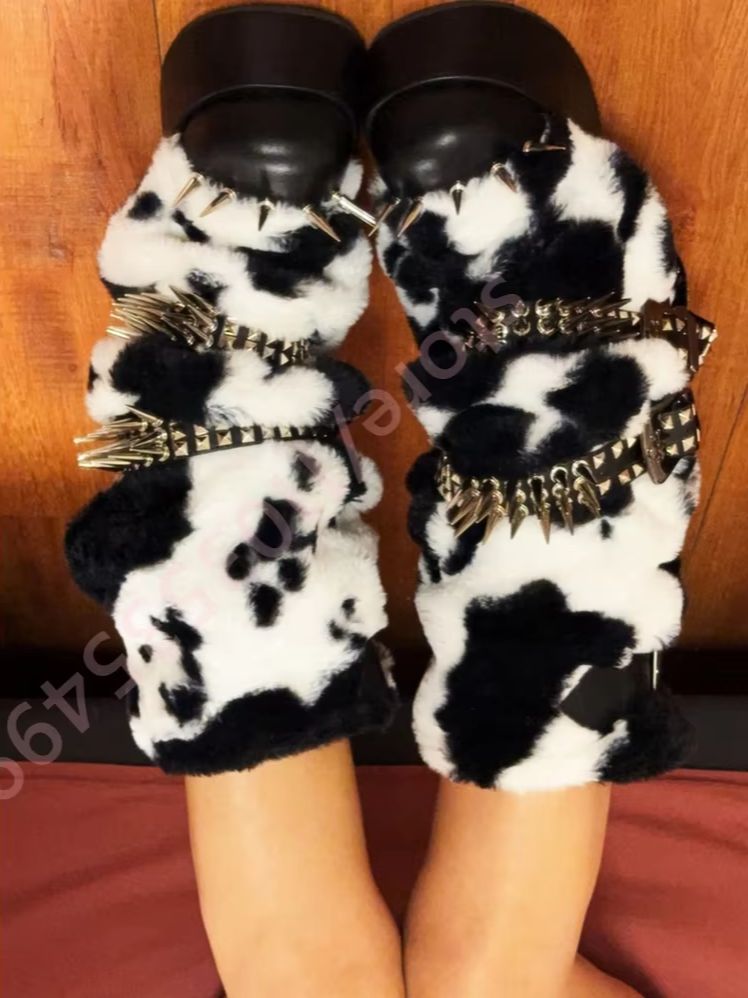 Street Fashion Punk - Winter Platform Cow Print Plush Boots