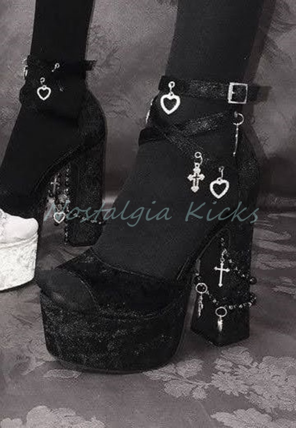 Street Fashion Punk - Gothic Black Velvet Platform High Heel