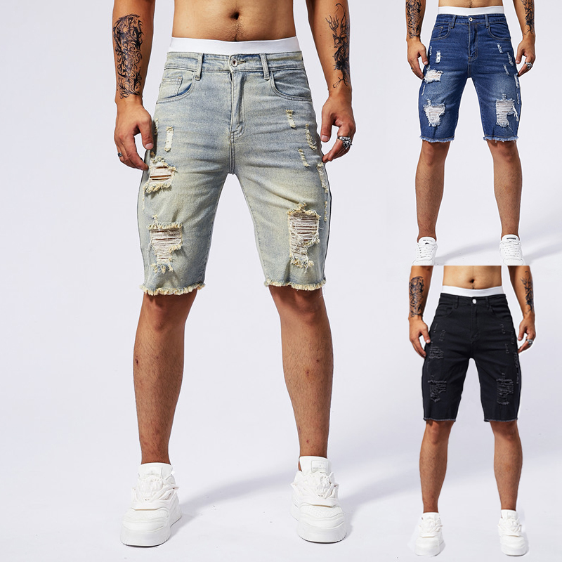 Street Fashion Men 2025 - 2025 Summer New Men's Ripped Denim