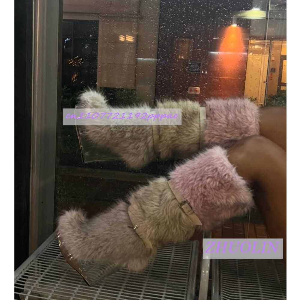 Street Fashion Punk - Winter Gradient Furry Transparent Wedge Boots