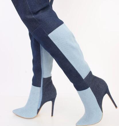 Street Fashion Denim - Blue Two‑Tone Denim Over The Knee