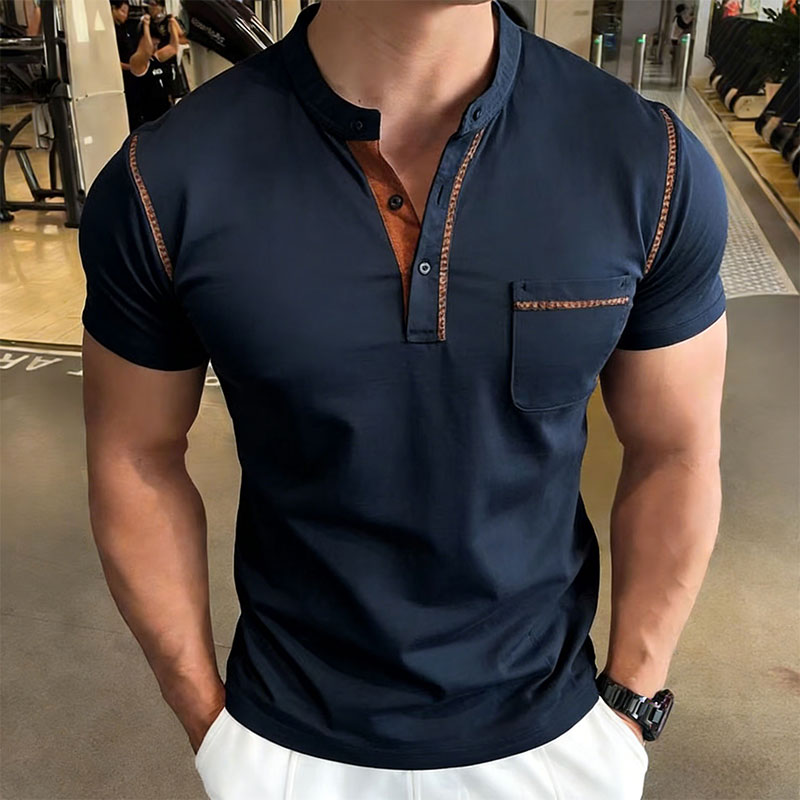 Street Fashion Styles - New Summer Men's Henry Collar Short