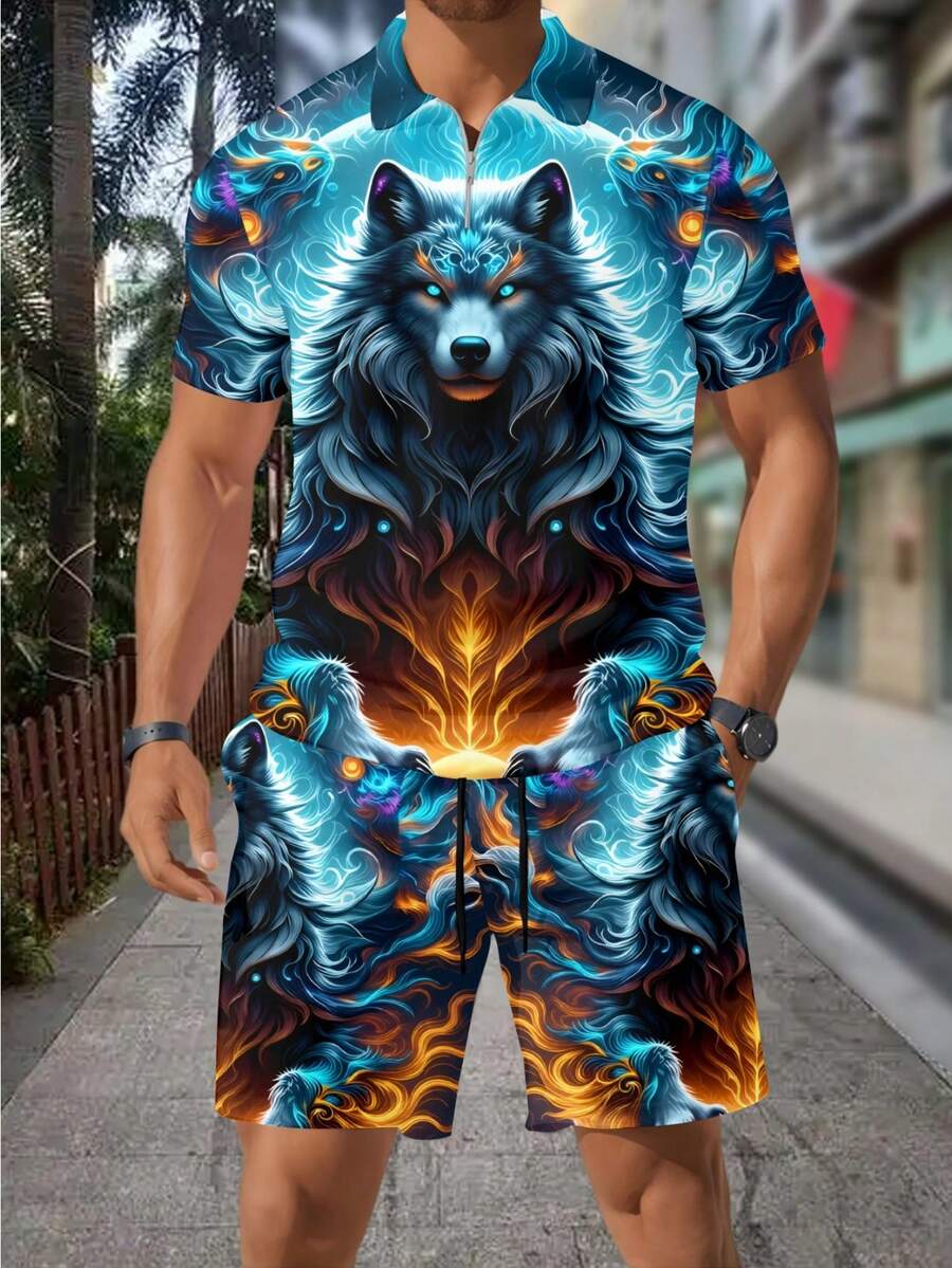 Men's Fashion 3D Wolf Print Zi - Street Fashion Styles review and price