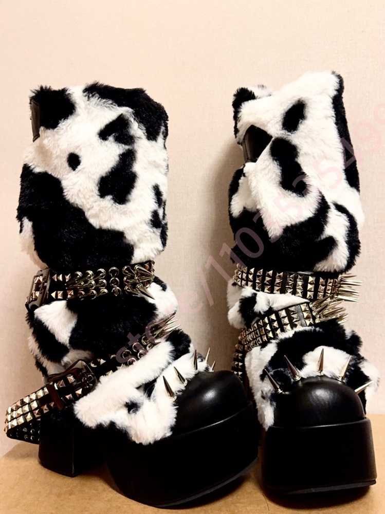 Winter Platform Cow Print Plus - Street Fashion Punk review and price
