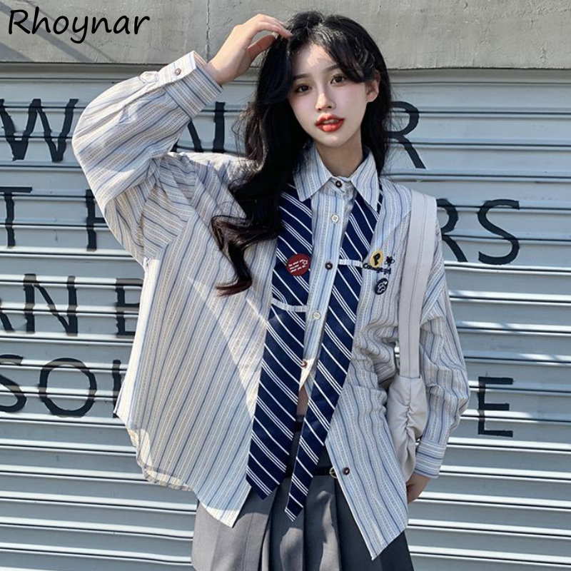 Striped Shirts Women Baggy Pre - Street Fashion Youth review and price