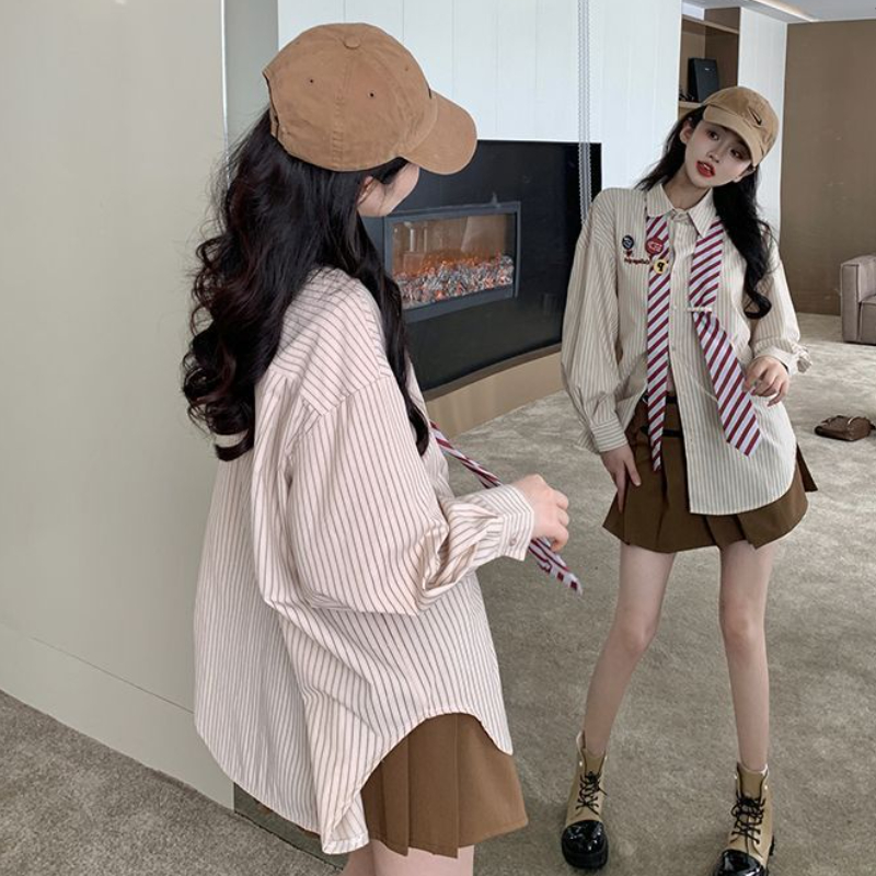 Striped Shirts Women Baggy Pre - Street Fashion Youth review and price