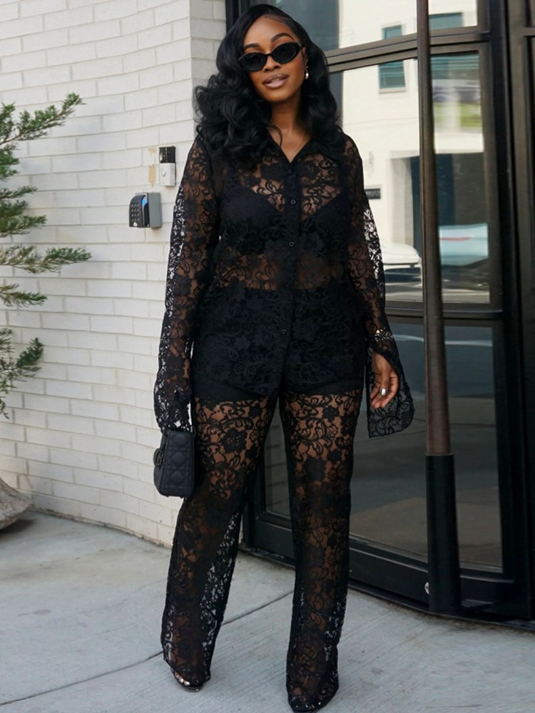 Perspective Lace Pants Set Sum - Street Fashion Youth review and price