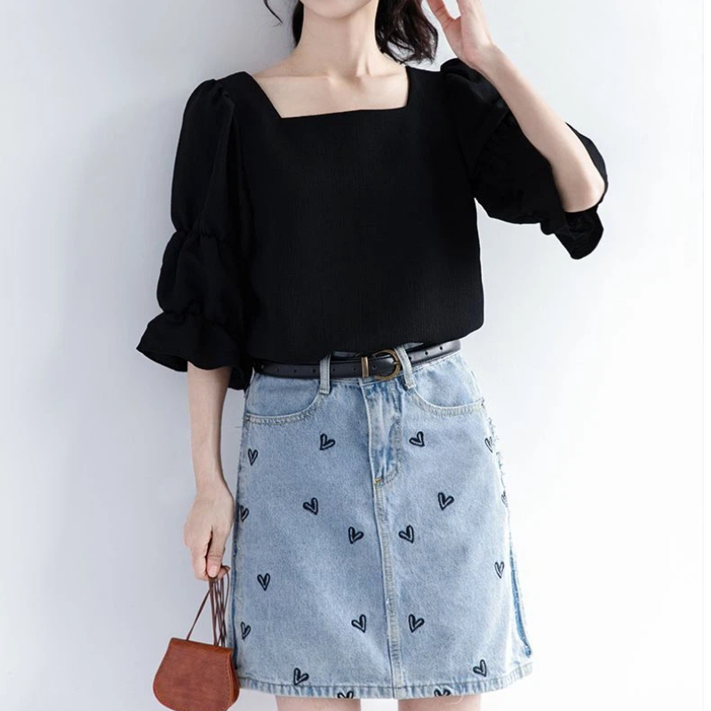 Pleated Short Sleeve Solid Kor - Street Fashion Youth review and price